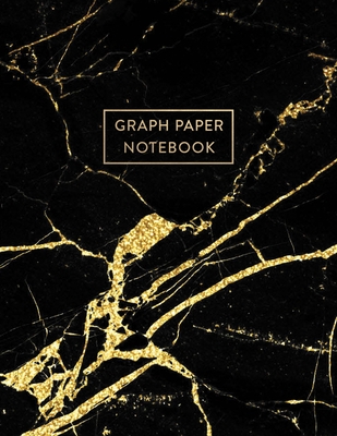 Graph Paper Notebook: Black Marble and Gold Inlay - 8.5 x 11 - 5 x 5 Squares per inch - 100 Quad Ruled Pages - Cute Graph Paper Composition By Paperlush Press Cover Image