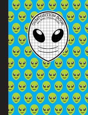 Composition Book 4x4 Quad Graph Paper: Blue and Green Emoji Alien Notebook with 150 Pages or 75 Sheets, 1/4 Inch Squares, Softcover Cover Image