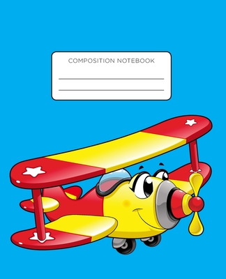 Composition Notebook: Cartoon Airplane on red background School Notebook with Wide Ruled Paper for Middle, Elementary, High School and Colle