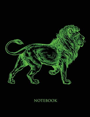 Lion Notebook: Half Picture Half Wide Ruled Notebook - Large (8.5 x 11 inches) - 110 Numbered Pages - Green Softcover Cover Image