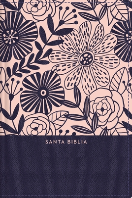 Rvr60 Santa Biblia, Letra Grande, Tamaño Compacto, Tapa Dura/Tela, Azul Floral, Edición Letra Roja Con Índice By Rvr 1960- Reina Valera 1960 Cover Image