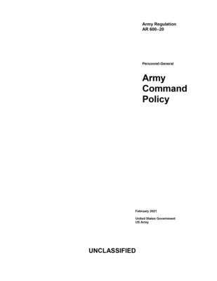 Army Regulation AR 600-20 Army Command Policy February 2021 Cover Image