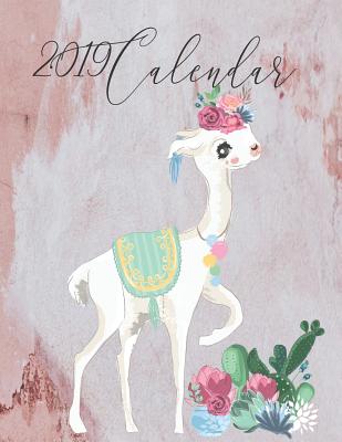 2019 Calendar: Watercoulor Llama with Inspirational Quotes on Pink Marbled Wall By New Age Journals Cover Image