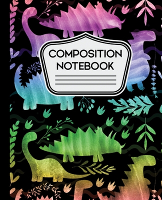 Composition Notebook: Water Rainbow Colorful Dinosaurs on Black Background for Boys 7.5