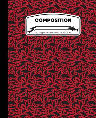 Composition: Sharks Red Marble Composition Notebook Wide Ruled 7.5 x 9.25 in, 100 pages book for boys, kids, school, students and t Cover Image