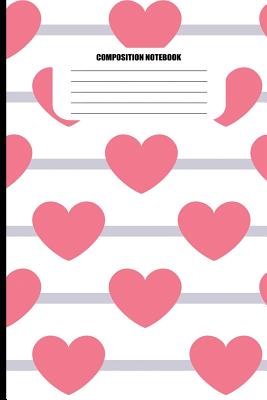 Composition Notebook: Large Pink Hearts / Gray Lines Pattern (100 Pages, College Ruled) Cover Image