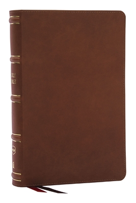 Nkjv, Single-Column Reference Bible, Verse-By-Verse, Brown Genuine Leather, Red Letter, Comfort Print (Thumb Indexed) Cover Image