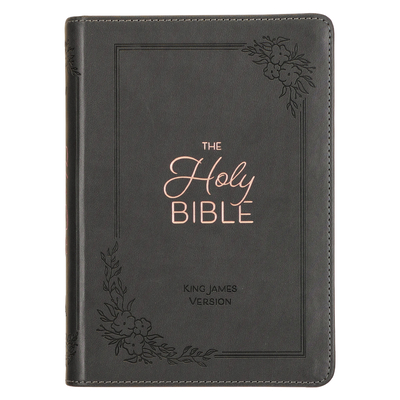 KJV Holy Bible, Compact Large Print Faux Leather Red Letter Edition - Ribbon Marker, King James Version, Gray Cover Image