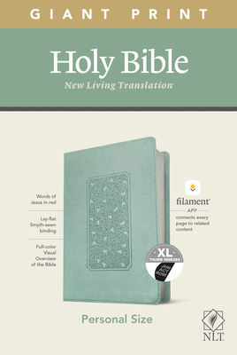 NLT Personal Size Giant Print Bible, Filament Enabled Edition (Red Letter, Leatherlike, Floral Frame Teal, Indexed) Cover Image