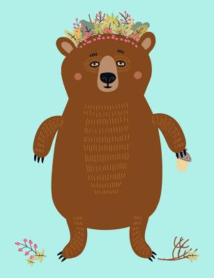 Nature Crown Bear Compostion Notebook: Wide Ruled (7.44 x 9.69) Cute Forest Grizzly Head Wreath Acorns By Cute Cuteness Cover Image