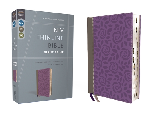Niv, Thinline Bible, Giant Print, Leathersoft, Gray/Purple, Red Letter, Thumb Indexed, Comfort Print Cover Image