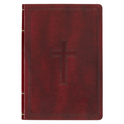 KJV Holy Bible, Thinline Large Print Faux Leather Red Letter Edition - Thumb Index & Ribbon Marker, King James Version, Burgundy Cover Image