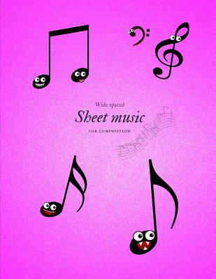 Wide Spaced Sheet Music for Composition: 10 Staves Per Page.Pink Cover.