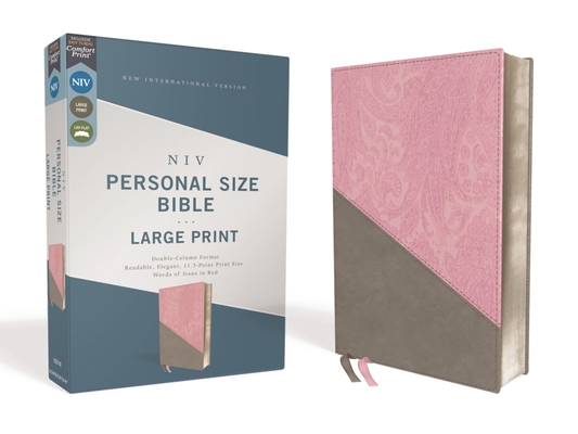 Niv, Personal Size Bible, Large Print, Leathersoft, Pink/Gray, Red Letter Edition, Comfort Print By Zondervan Cover Image