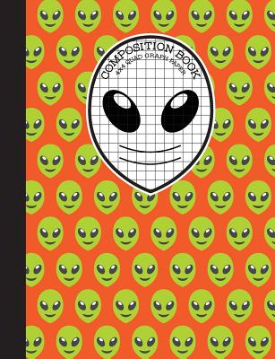 Composition Book 4x4 Quad Graph Paper: Orange and Green Emoji Alien Notebook with 150 Pages or 75 Sheets, 1/4 Inch Squares, Softcover Cover Image