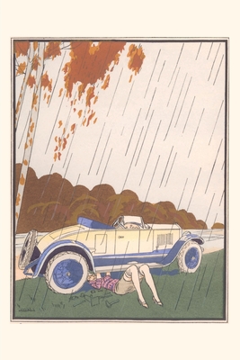 Vintage Journal Woman Fixing Car in the Rain Cover Image