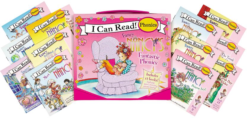 Cover for Fancy Nancy's 12-Book Fantastic Phonics Fun!: Includes 12 Mini-Books Featuring Short and Long Vowel Sounds (My First I Can Read)