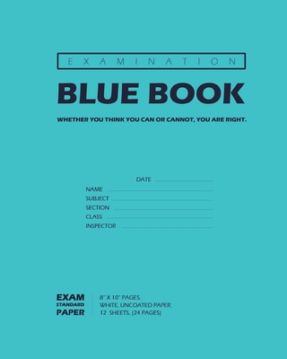 Examination Blue Book, Wide Ruled, 12 Sheets (24 Pages), Blank Lined, Write-in Booklet (Royal Blue) Cover Image