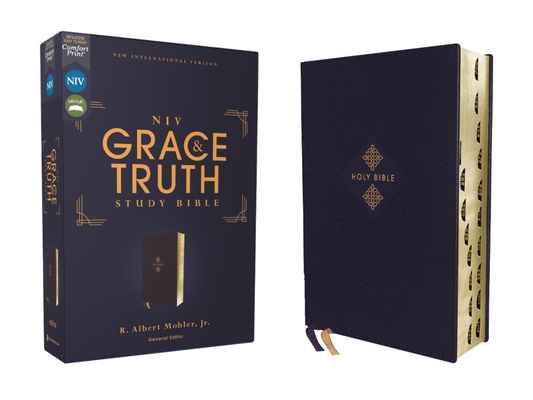 Niv, the Grace and Truth Study Bible (Trustworthy and Practical Insights), Leathersoft, Navy, Red Letter, Thumb Indexed, Comfort Print Cover Image