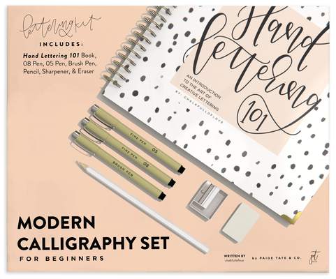 Modern Calligraphy Set for Beginners: A Creative Craft Kit for Adults featuring Hand Lettering 101 Book, Brush Pens, Calligraphy Pens, and More By Chalkfulloflove, Paige Tate & Co. (Producer) Cover Image