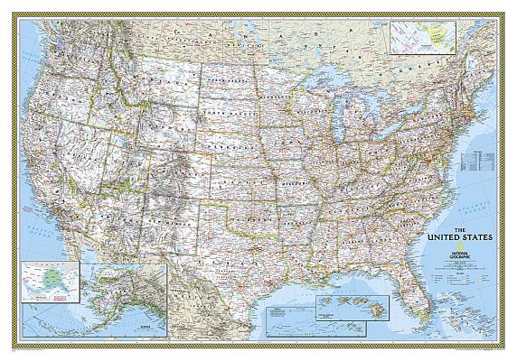 National Geographic United States Wall Map - Classic - Laminated (43.5 X 30.5 In) (National Geographic Reference Map)