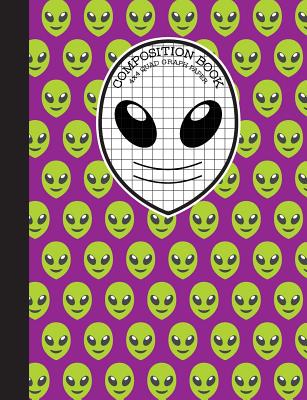 Composition Book 4x4 Quad Graph Paper: Purple and Green Emoji Alien Notebook with 150 Pages or 75 Sheets, 1/4 Inch Squares, Softcover Cover Image