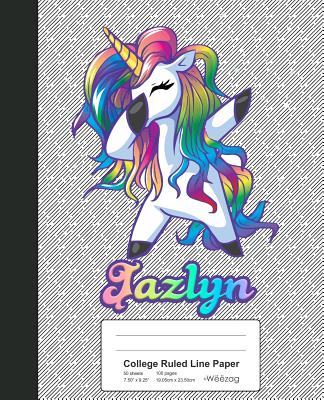 College Ruled Line Paper: JAZLYN Unicorn Rainbow Notebook Cover Image