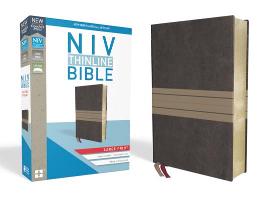 NIV, Thinline Bible, Large Print, Imitation Leather, Brown/Tan, Red Letter Edition Cover Image