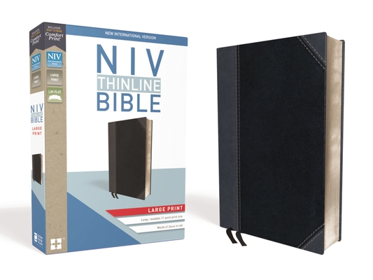 NIV, Thinline Bible, Large Print, Imitation Leather, Black/Gray, Red Letter Edition Cover Image