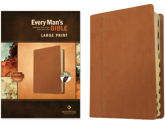 Every Man's Bible Nlt, Large Print (Leatherlike, Pursuit Saddle Tan, Indexed) Cover Image