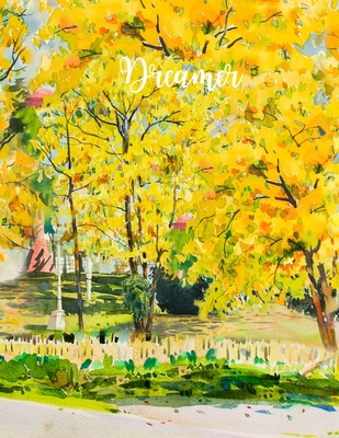 Dreamer: College Ruled Paper with Full Premium Colored YELLOW Pages and a blue flower illustration on each page, 8.5 x 11- 80 P Cover Image