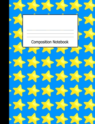 Composition Notebook: Wide Ruled Writing Book Yellow Stars on Blue Design Cover Cover Image