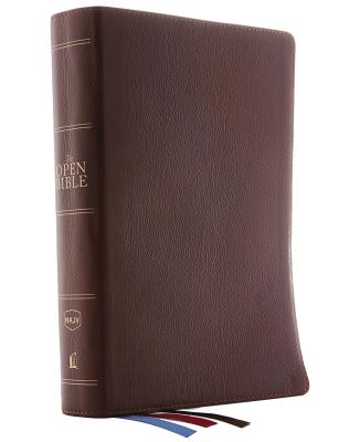 The NKJV, Open Bible, Genuine Leather, Brown, Red Letter Edition, Comfort Print: Complete Reference System Cover Image