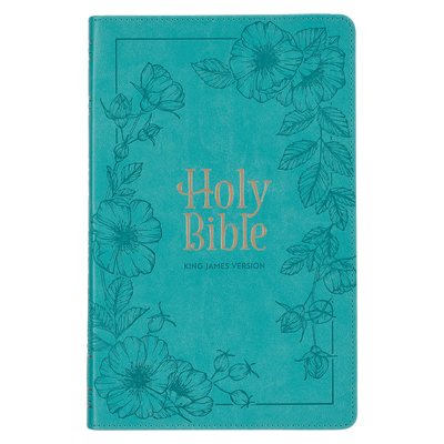KJV Holy Bible, Standard Size Faux Leather Red Letter Edition - Thumb Index & Ribbon Marker, King James Version, Teal Floral Zipper Closure Cover Image