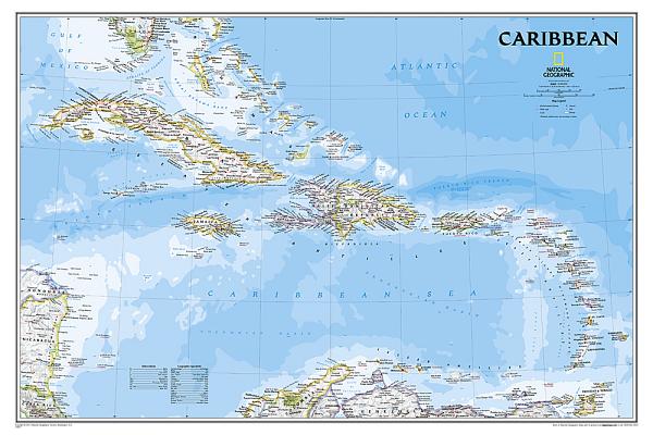 National Geographic Caribbean Wall Map - Classic (Poster Size: 36 X 24 In) (National Geographic Reference Map) Cover Image