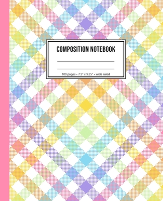 Composition Notebook: Girls Rainbow Plaid Wide Ruled Notebook Cover Image