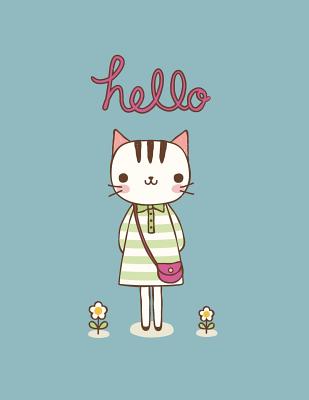 Hello: Cute cat on green cover and Dot Graph Line Sketch pages, Extra large (8.5 x 11) inches, 110 pages, White paper, Sketch (Cute Cat on Green Notebook #6)