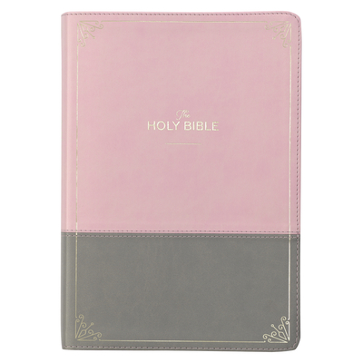 KJV Holy Bible, Super Giant Print Faux Leather Red Letter Edition - Ribbon Marker, King James Version, Pink/Gray Cover Image