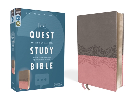 Niv, Quest Study Bible, Leathersoft, Gray/Pink, Comfort Print: The Only Q and A Study Bible Cover Image