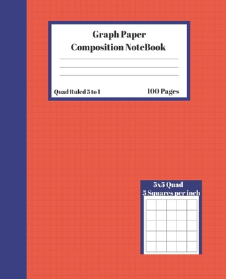 Graph Composition Notebook 5 Squares per inch 5x5 Quad Ruled 5 to 1 100 Sheets: Cute Red Book and Blue Stripe gift Organizer grid squared paper Back T By Animal Journal Press Cover Image