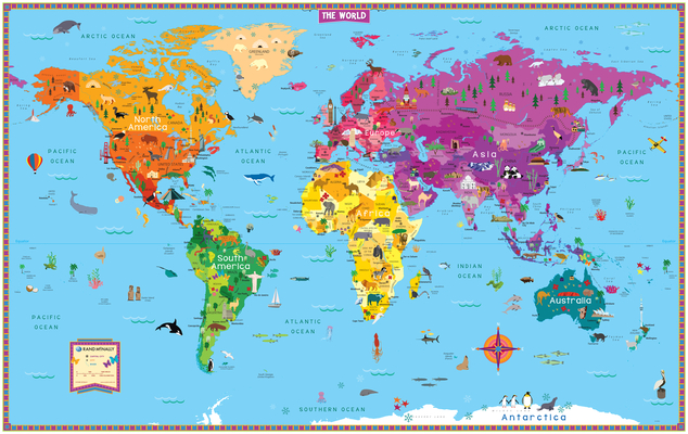 Kids' Illustrated World Wall Map Folded