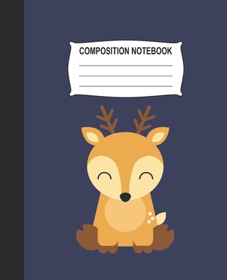 Composition Notebook: Blue Wide Ruled Notebook With A Cute Baby Reindeer Cover Image
