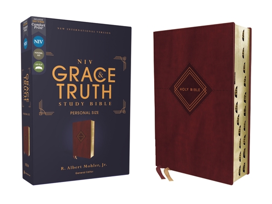 Niv, the Grace and Truth Study Bible (Trustworthy and Practical Insights), Personal Size, Leathersoft, Burgundy, Red Letter, Thumb Indexed, Comfort Pr Cover Image