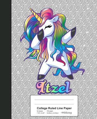 College Ruled Line Paper: ITZEL Unicorn Rainbow Notebook Cover Image