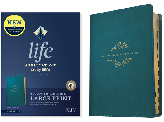 KJV Life Application Study Bible, Third Edition, Large Print (Leatherlike, Teal Blue, Indexed, Red Letter) Cover Image