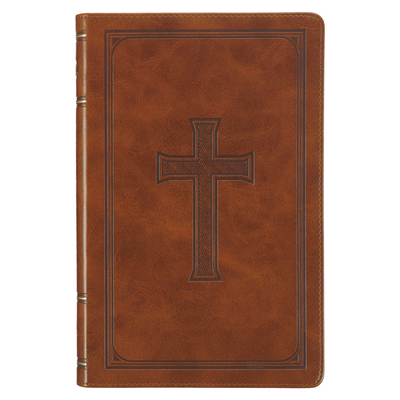 KJV Holy Bible, Standard Size Faux Leather Red Letter Edition Thumb Index, Ribbon Marker, King James Version, Honey Brown Cross Emblem Cover Image