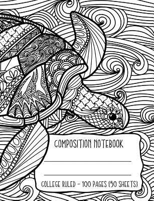 Composition Notebook: Sea Turtle Ocean Waves Coloring Book Style Cover Cover Image