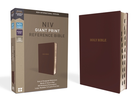 NIV, Reference Bible, Giant Print, Leather-Look, Burgundy, Red Letter Edition, Indexed, Comfort Print Cover Image