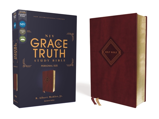 Niv, the Grace and Truth Study Bible (Trustworthy and Practical Insights), Personal Size, Leathersoft, Burgundy, Red Letter, Comfort Print Cover Image