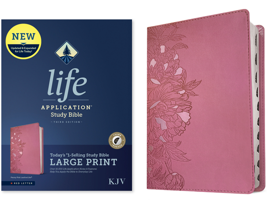 KJV Life Application Study Bible, Third Edition, Large Print (Leatherlike, Peony Pink, Indexed, Red Letter) Cover Image